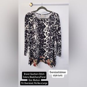 Black & White Animal Print Tunic with Floral Hem